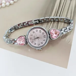 Fashion Luxury Women Bracelet Watch Heart Shaped Rhinestone Alloy Chain Quartz Wristwatch For Ladies Elegant Dress Watch Jewelry Gift