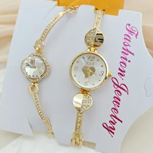 Damen Mode Strass Quarz Uhr Armband Set elegante goldene Schmuck Geschenke Zubehoer.