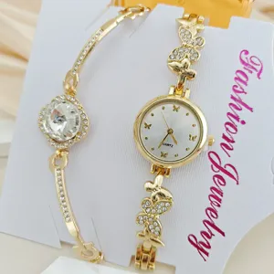 Damen Gold Quarz Uhr Armband Set Strass Schmetterling Mode Armbanduhr Schmuck Geschenkideen