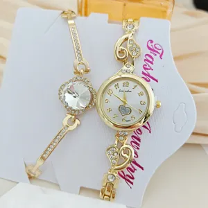 Damen Mode Strass Quarz Uhr und Armband Set Gold Luxus Damen Armbanduhr Schmuck