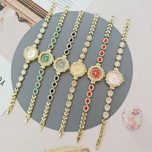 Mujer diamantes imitación reloj cuarzo elegante cristal pulsera reloj multicolor moda