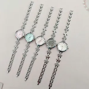 Elegante modische Strass Blatt Armbanduhr Damen Set, glänzende Metalluhr Quarz neu.