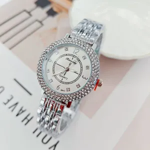 Damen luxus strass quarzuhr elegante silberne ketten armbanduhr fuer frauen alltag kleidung.