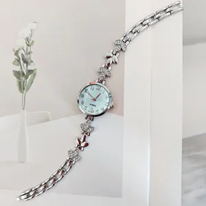 Damen Silber Strass Blatt Quarz Uhr mit Zifferblatt Zahlen, elegante Mode Armbanduhr für Alltag.