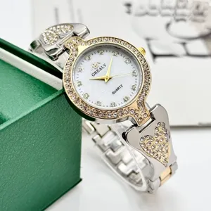 Elegante reloj de cuarzo para mujer con pulsera de corazon de estrases, reloj de lujo.