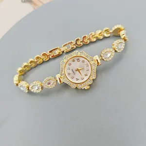 Reloj cuarzo oro mujer estrás pulsera floral moda elegante reloj de pulsera chic