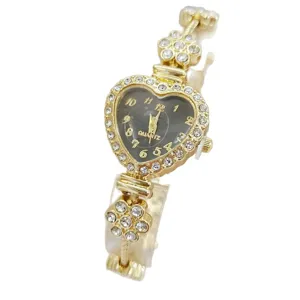 Herzförmige Strass Damen Quarzuhr Mode Studentin Armbanduhr Gold elegante Uhr