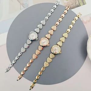 Elegante dames quartz horloge set met hart schakelketting strass kristal wijzerplaat