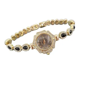 Reloj de pulsera de cuarzo floral con pedreria dorada para mujer elegante moda joyeria