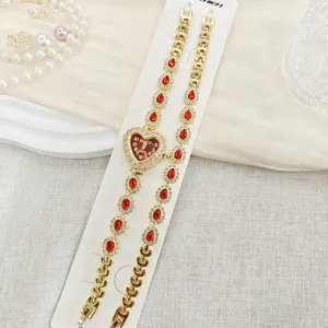Elegante herzförmige Strass Damen Uhr und passendes Armband Set, Luxus Gold Schmuck.
