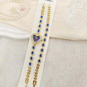 Elegante Damen Herz Strass Quarz Uhr und Tropfen Armband Schmuck Set für den Alltag.