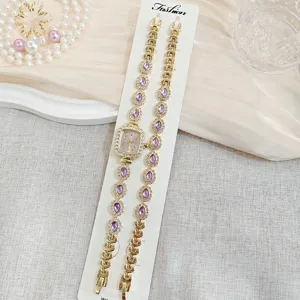 Luxus quadratische Strass Damen Uhr Armband Set goldene Quarzuhr elegantes Geschenk Set