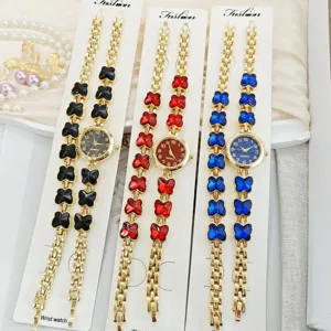 Mode Luxus Legierung Strass Schmetterling Quarzuhr Armband Set Für Damen Rundes Zifferblatt Metallkette Armbanduhr Schmuck Geschenk