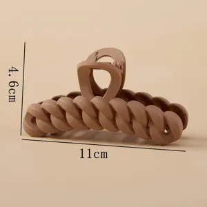 Matte chain hair claw for women, elegant milk tea brown shark clip, 11cm large size hair accessory.