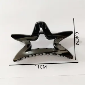 Glossy black star hair claw clip, large size 11cm shark clip for women autumn winter hair styling.