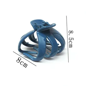 Large blue plastic hair claw clip, 8x8.5cm octopus hair catch for thick hair styling.