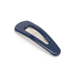 Classic navy blue snap hair clip detail, glossy finish minimalist metal hairpin accessory