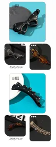 Detailed view of glossy rhinestone banana hair clips in black and brown variants for styling.