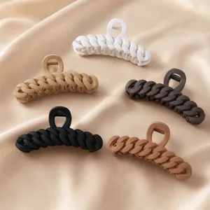 Matte chain hair claw clips set, stylish non-slip jaw clips for women daily hair styling.