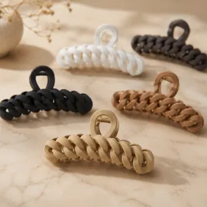 Matte chain hair claw clips set, stylish non-slip shark clips for thick hair daily styling.