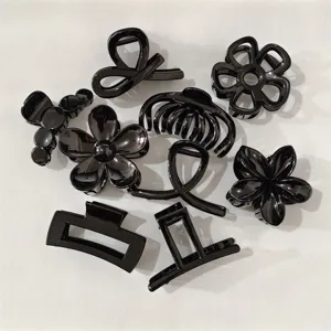 Black geometric flower hair claw clips set stylish hairpin shark clip hair styling tools for women