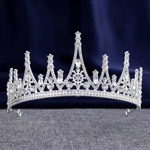 Detailed close-up of a stunning silver rhinestone crystal tiara crown hair accessory.