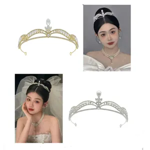 Bridal pearl tiara crown headband for wedding, party, and festive celebration wear.