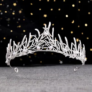 Silver wedding crown headband with pearls and rhinestones for bridal party hair accessories.