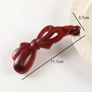 Dark red resin bow hair banana clip, vertical styling hair claw pin, 11.7cm fashion accessory