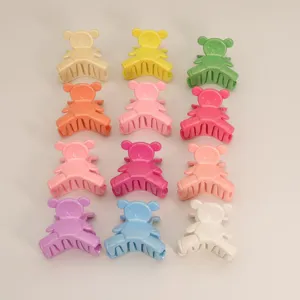 Set of colorful pearlescent bear hair claws, cute cartoon hair clip for daily stylish wear.