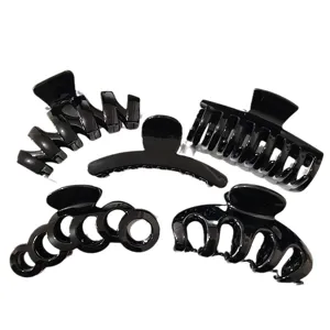 Set of 5 glossy black hair claws, large hair jaw clips for thick hair, elegant hair accessories.