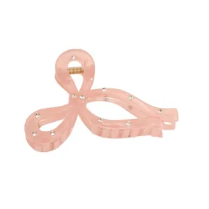 French minimalist rhinestone bow hair claw clip elegant pink resin shark clip for women.
