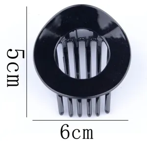 Glossy black minimalist hair clip circular side comb elegant retro hair accessory 5x6cm