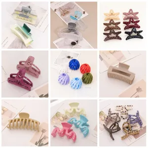 Multi-style plastic hair claw clips set, trendy Korean style aesthetic hair accessories item.