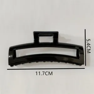 Glossy black hair claw clip minimalist rectangular French hair accessory 11.7cm long