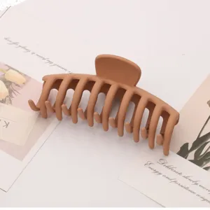 Matte brown plastic hair claw clip, simple design, ideal for daily hairstyles and secure hold.