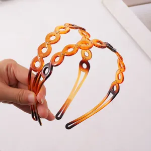 Korean style retro resin hair hoop with rhinestones, amber gradient multi-layer non-slip headband for women.
