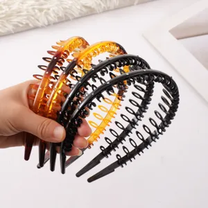 Plastic teeth hair headband with rhinestones, anti-slip double layer for face washing.