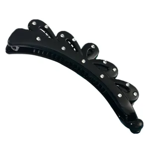 Glossy black rhinestone banana clip elegant hair claw versatile ponytail updo hairpin style