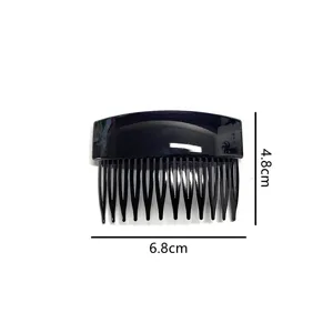 Black plastic hair insert comb for women, stylish styling tool for bangs and buns, 6.8x4.8cm