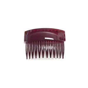 Burgundy plastic hair comb detail, versatile updo insert hair accessory for women styling.