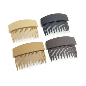 Detail view of four stylish colored hair insert combs for styling bangs and daily hair accessorizing.