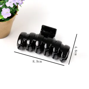 Black plastic large hair claw clip with wave design, elegant daily hair accessory, 8.9cm size.
