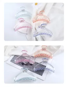 Transparent semi-circular hair claw clips in multi pastel colors for daily elegant updos.