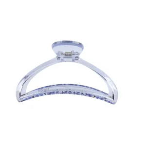 Transparent plastic hair claw clip for women, minimalist daily styling hair accessory.