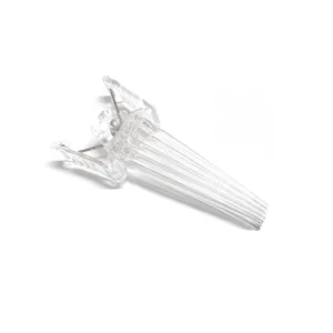 Transparent hair claw clip detail, showing delicate structure and plastic material.