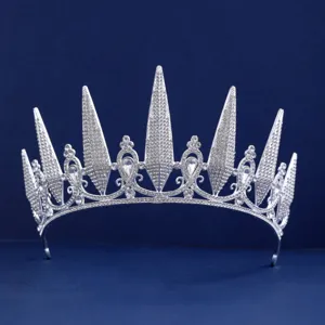 Silver crystal tiara detail showing exquisite rhinestone pave and teardrop gems.