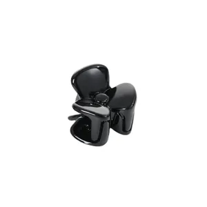 Black plastic mini hair claw clip, cute flower shaped hair accessory for women and girls daily styling.