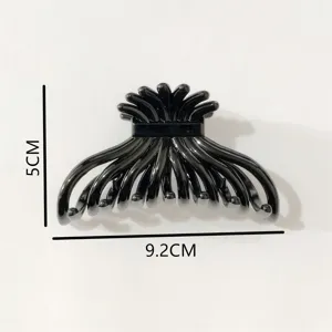 Details of the black plastic hair claw clip, simple style and glossy finish for daily wear.