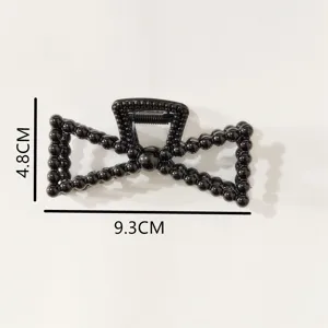 Black beaded bow hair claw clip detail, stylish minimalist plastic hair accessory 9.3cm
